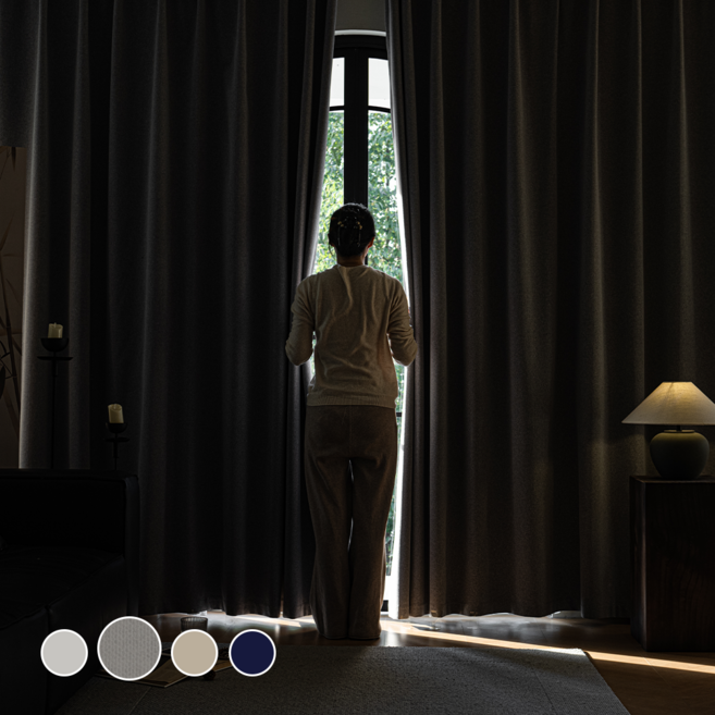 [1+1] HOMEY NEST 밝은색상 99.99% 빛차단 암막커튼 호텔식 방풍 암막 린넨커텐 아일렛형