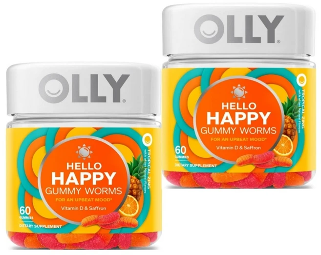올리 Hello Happy 스트레스 진정 에너지 기분 Worms 츄어블 보충제 구미 60개 2팩, 2개, 60정 - 쿠팡