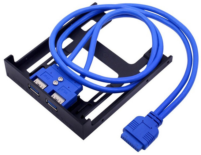 2 포트 USB 3.0 전면 패널 플로피 디스크 베이 20 핀 USB3.0 허브 확장 케이블 어댑터 PC 데스크탑 용 플라스틱 브래킷, 하나, 블랙 & 블루, 1개