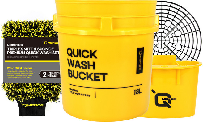 큐머스 퀵워시 세차버킷 4종 세트(워시버킷+사이드버킷+그릿가드+트리플렉스 미트&스펀지 세트)