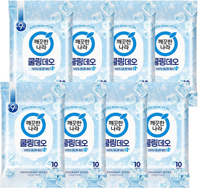 깨끗한나라 페퍼민트 쿨링 휴대용 데오티슈 10p, 66g, 8개
