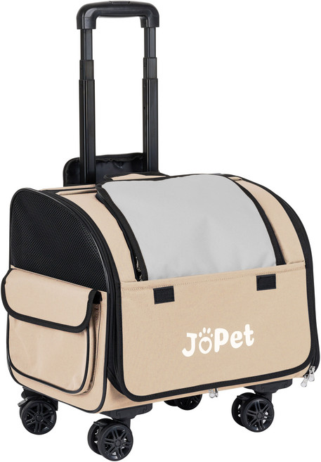 JoPet 皮可羅寵物拉桿包 兩用可背可推 可上三鐵 可拆360靜音輪胎 寵物外出包, 白奶茶, 1個