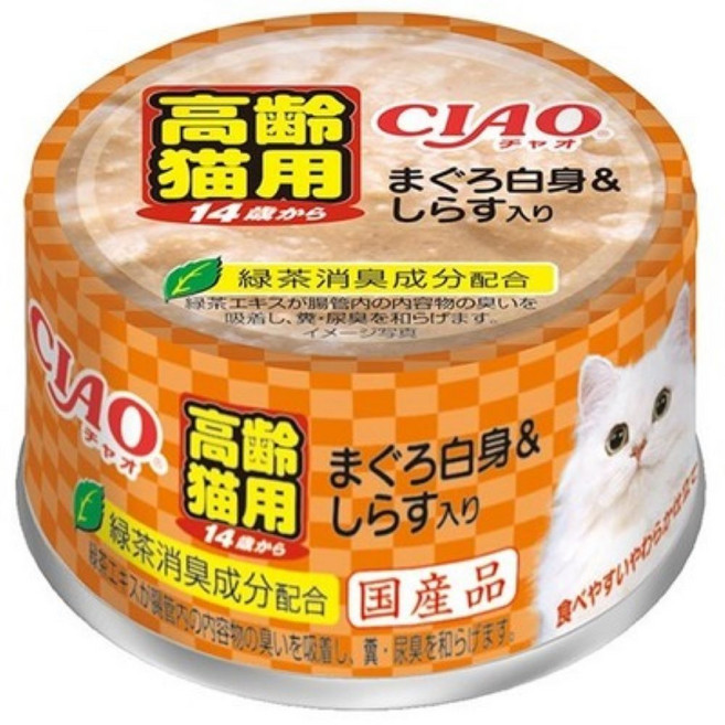 CIAO 貓用濕糧罐頭, 1個, 85g, M-54 14歲（白身鮪魚+吻仔魚）
