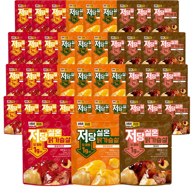 네네치킨 네꼬닭 저당 실온 닭가슴살 3종, 42개, 120g