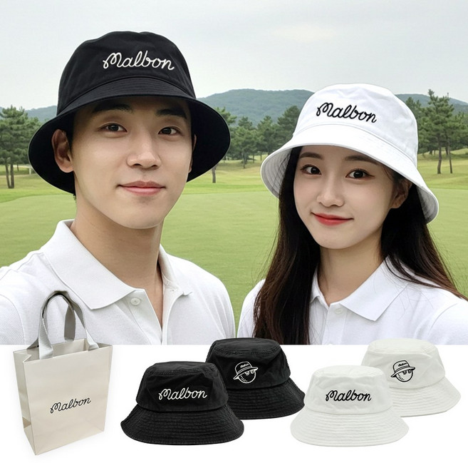 [백화점]말본 버킷햇 베이직 레터링 벙거지 모자+쇼핑백, 60, 02.화이트WH