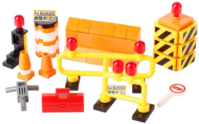 樂積木 MOC積木號誌 閃爍燈 交通紅綠燈 路障三角錐 城市建築零件 拖車救援, 1個, A