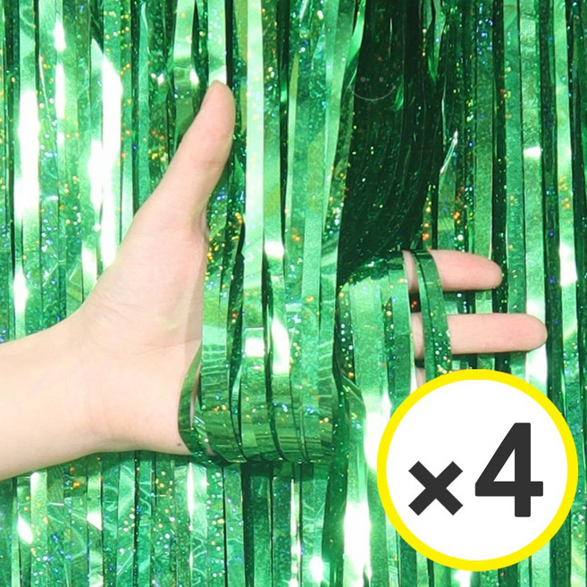 생일파티 용품 파티커튼 42컬러 홀로그램/새틴 무광/파스텔/샤이니 포토존 소품 은박 수술 가랜드 커튼 [에브리띵스마일], 홀로그램 그린, 4개