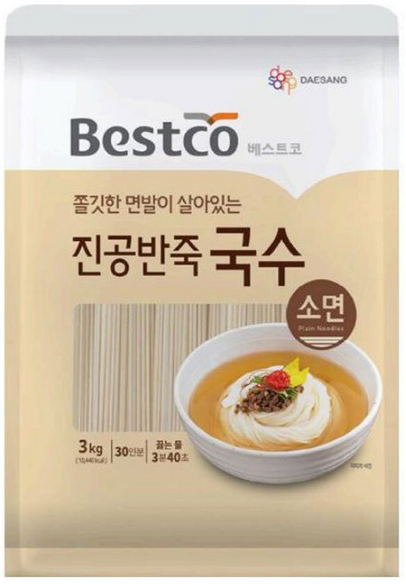 베스트코 진공반죽국수 소면 3kg, 1개