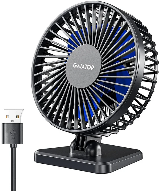 GAIATOP 미니 소형 USB 데스크탑 팬 휴대용 오피스 냉각 홈 한 3 속도 조정, 02 Blue