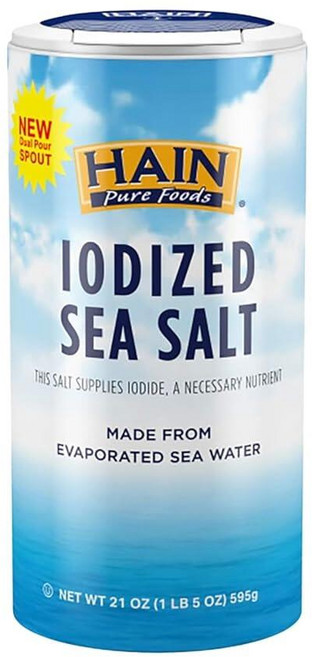 Hain 요오드화 소금 - 595.3g(21온스) 베이킹 요리 및 피클링을 위한 바다 요오드가 추가된 미세 과립 재밀봉 가능한 통 251563, 1