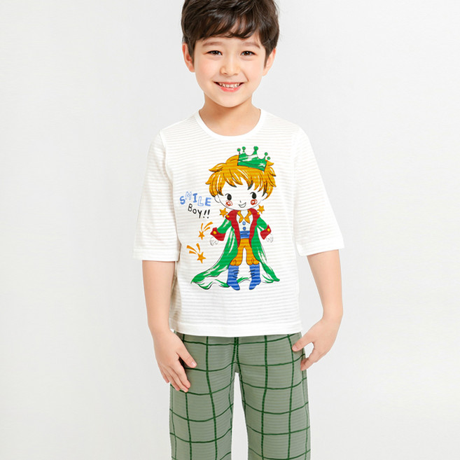 국내생산 멜리스 아동용 스마일보이 7부 자가드 내의 상하의 세트