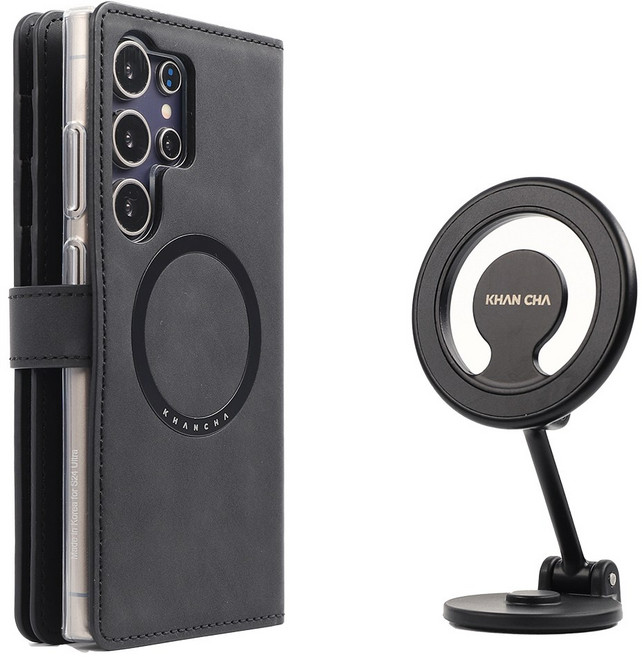 칸차 메탈링 장착 양면형 지갑형 핸드폰 케이스 + 차량용 자석 거치대 / 가죽 지갑 다이어리 휴대폰 폰 지폐 카드 수납