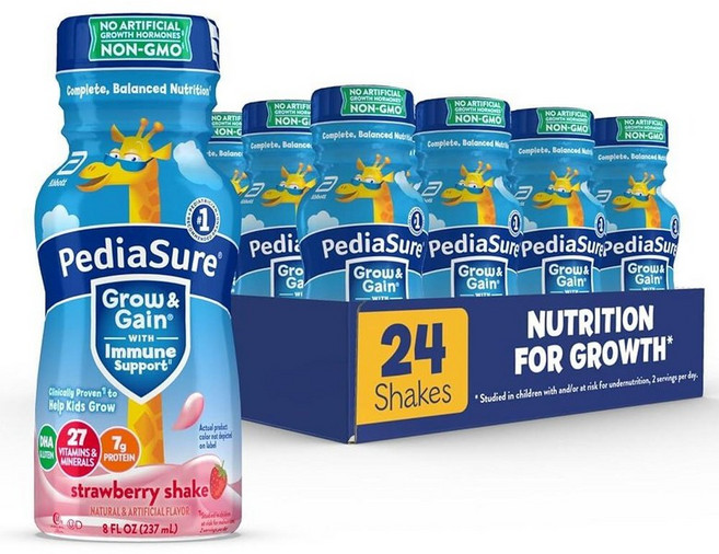 페디아슈어 그로우 앤 게인 아동용 영양 쉐이크 단백질 DHA 비타민 및 미네랄 초콜릿 236.6ml(8액량 온스) 24통, 딸기