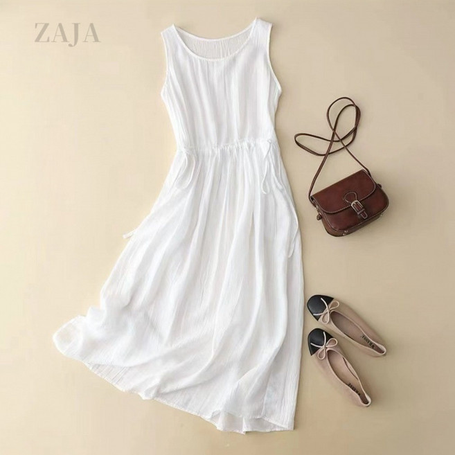 ZAJA 여성 여름 민소매 허리꼬임 캐주얼 원피스