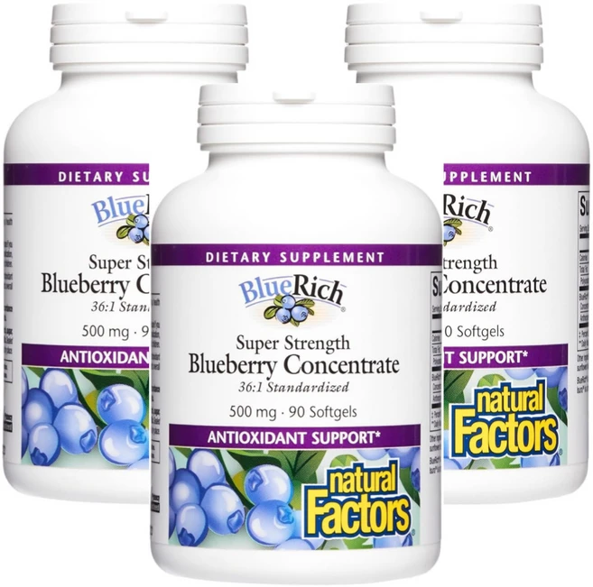 네츄럴팩터스 BlueRich 초강력 블루베리 농축액 500mg 소프트젤 90정, 3개 - 쿠팡