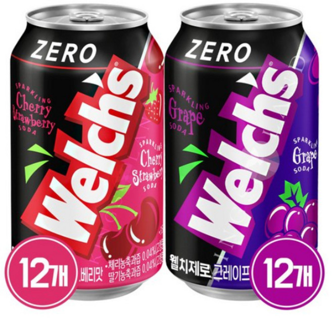 웰치스 제로 355ml 2종 24개입 (체리 12개 + 포도 12개)