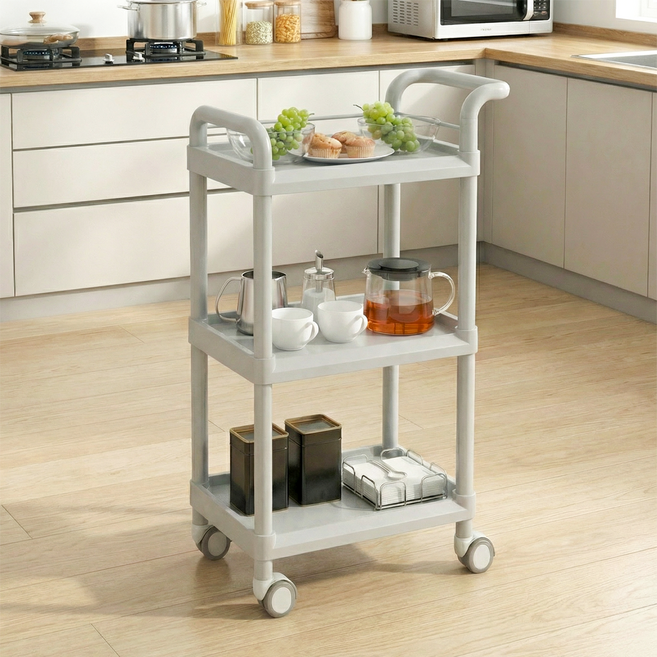 잔비오 3단 트롤리 이동식 다용도 서빙카트, 그레이