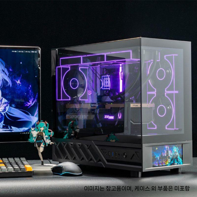 어항 PC 케이스 컴퓨터 미들타워 투명 강화유리, 창밍 블랙 MATX (화면)
