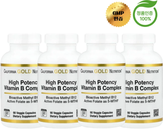 캘리포니아 골드 뉴트리션 고효능 비타민B 복합체 베지 캡슐 90정, 4개 - 쿠팡