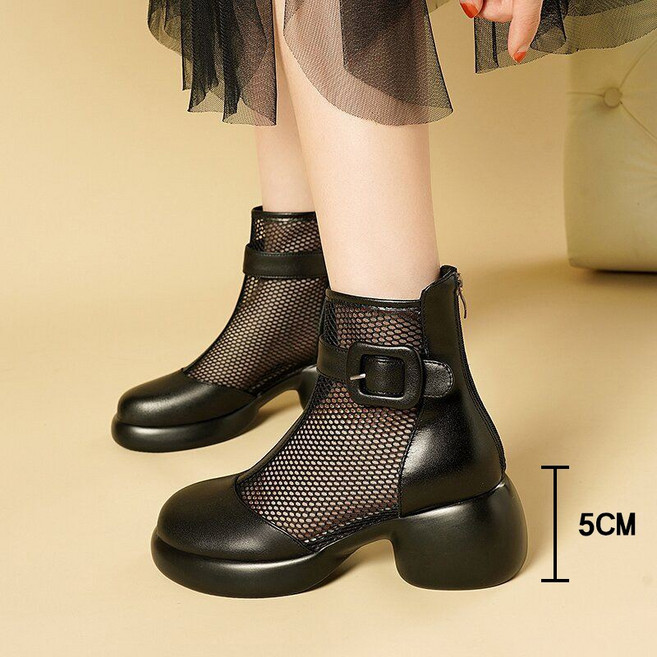 슬림소녀 여성 봄 여름 통굽 굵은 굽 망사 하이힐 통기 가볍고 단화 편안한 데일리 앵클 부츠