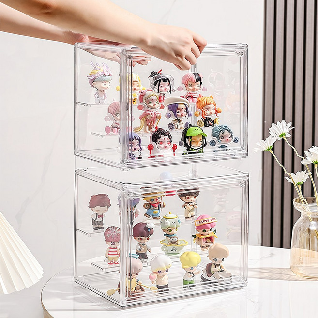 Curious Pony 피규어 장식장 투명 아크릴 케이스 탈부착 가능한 계단형 선반, 2개