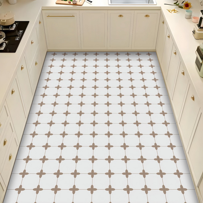 트렌디고 잘라쓰는 주방매트 특대형 두꺼운 PVC 주방 발매트 현관 베란다 바닥매트 미끄럼방지 방수, 1개, C브라운플래드