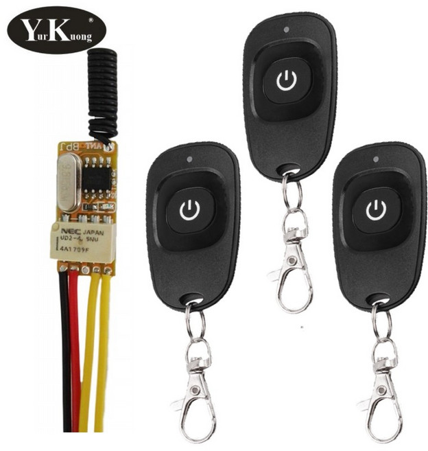 5V 미니 RF 원격 스위치 433 315 4.2V 4.5V 5V 6V 7.4V 9V 12V 소형 릴레이 접점 무선 스위치 NO COM NC 푸, 1Receiver 3Receiver, 433MHZ, 1개