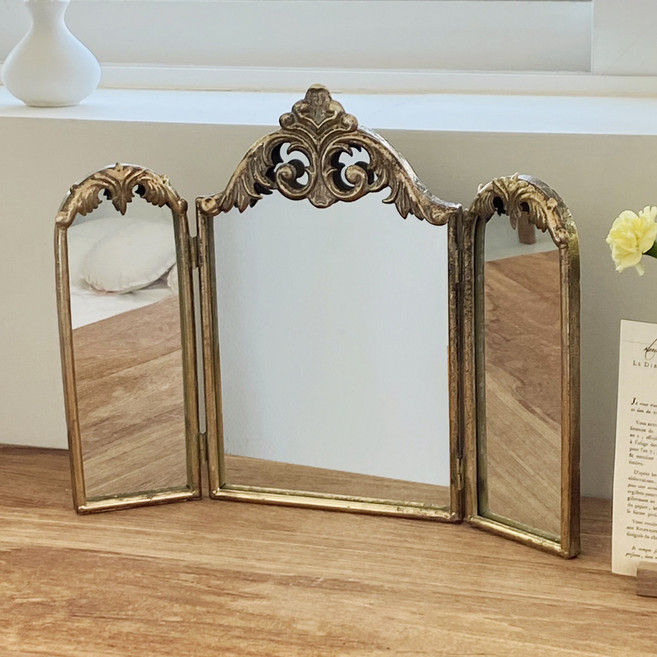 빈티지 삼면경 거울 3면 골드 탁상거울 미러 화장대 테이블, 색상
