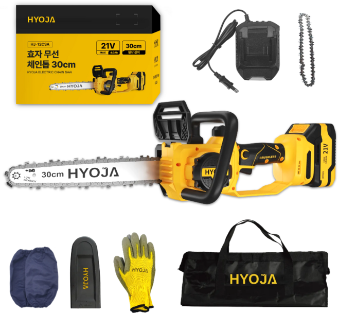 효자 무선 전기톱 21V 30cm 체인톱 충전식 충전 전동 가정용 미니 소형 나무 가지치기, 1세트