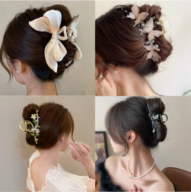 루미또와 청순 빅 리본 올림머리핀 헤어집게핀 2종세트