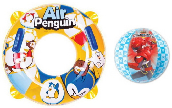 라온 에어펭귄 손잡이 튜브 70 + 비치볼 20kg~55kg까지가능 어린이 튜브 70cm 물놀이 튜브 유아 튜브, 1개