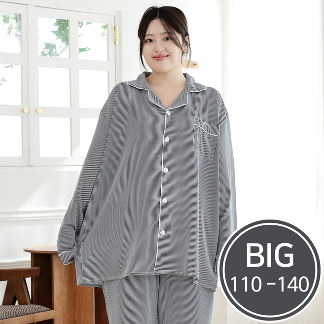빅사이즈 남여공용 실크터치 스트라이프 잠옷세트