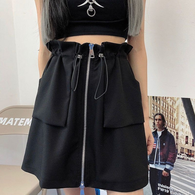 COSYEVNO 여성 카고 스커트 밴딩 지퍼 루즈핏 여름 A라인 치마
