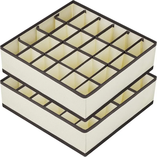 문짝지그 24이 2 수납 상자 넥및 속옷을 접이식 적층형 정리함 공간 절약형 서랍, 02 BEIGE2PCS