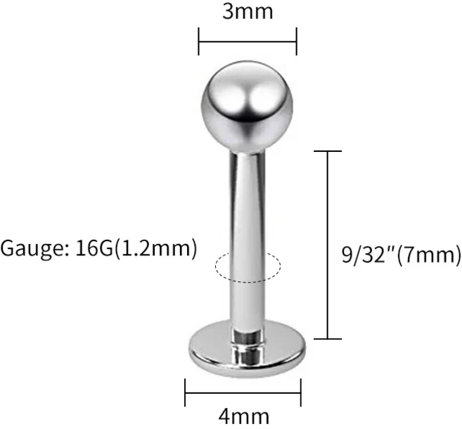 티타늄 ASTM F136 초기 피어싱용 내부 스레드 립 Labret 오른쪽 그랜드 임플란트 등급
