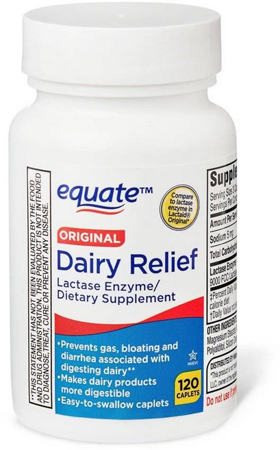 이퀘이트 데어리 릴리프 락타아제 엔자임 오리지널 Equate Dairy Relief Lactase Enzyme, 1개, 120정