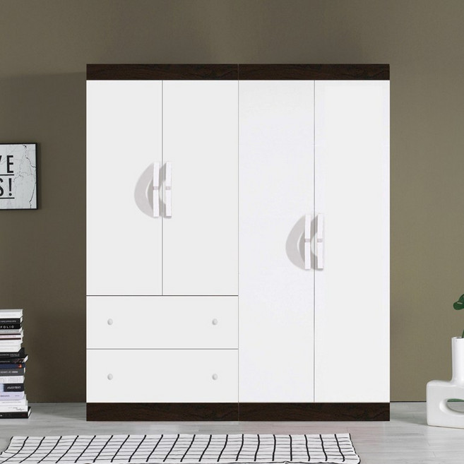 국내제작 직접배송 이느낌 1620mm 장롱 투서랍장 양복장 옷장, 왠지화이트