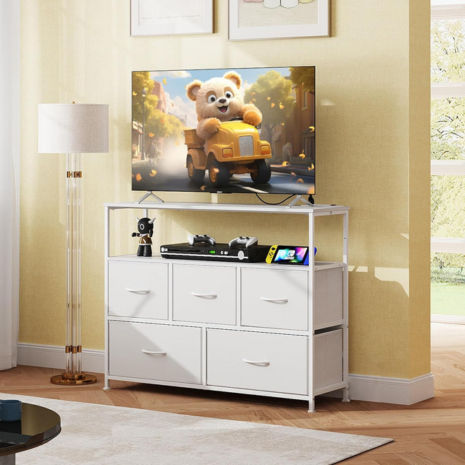 아워라이브 패브릭 선반형 TV거실장 3단 5문 1000, 화이트