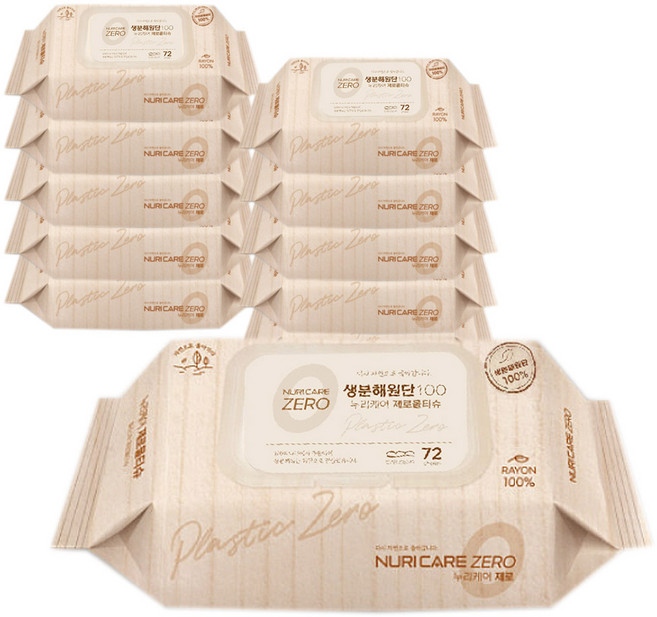 캡형 생분해 엠보싱 물티슈 72매X10팩, 60g, 1개