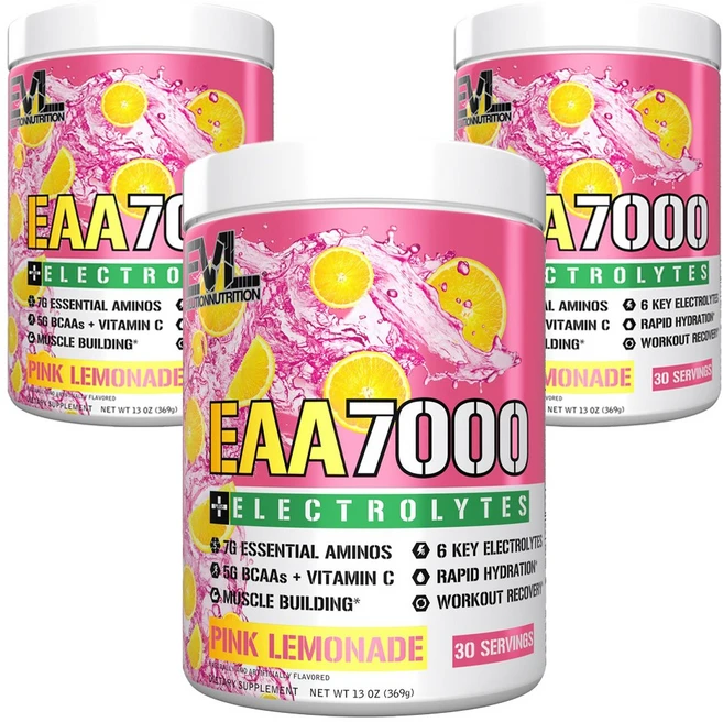 EVLUTIONNUTRITION EAA7000 + 전해질 핑크 레모네이드, 3개, 369g - 쿠팡