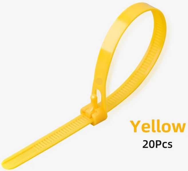 20pcs 플라스틱 재사용 가능한 케이블 지퍼 타이 5x200mm 8x200/250/300 분리 나일론 느슨한 슬립낫 컬러, 06 8x150mm, 03 Yellow