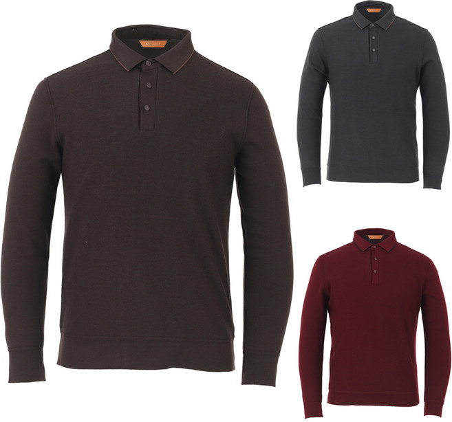 [김영주골프] 겨울 기모 배색 카라티 남성 골프웨어 긴팔 티셔츠 DPWMTS45