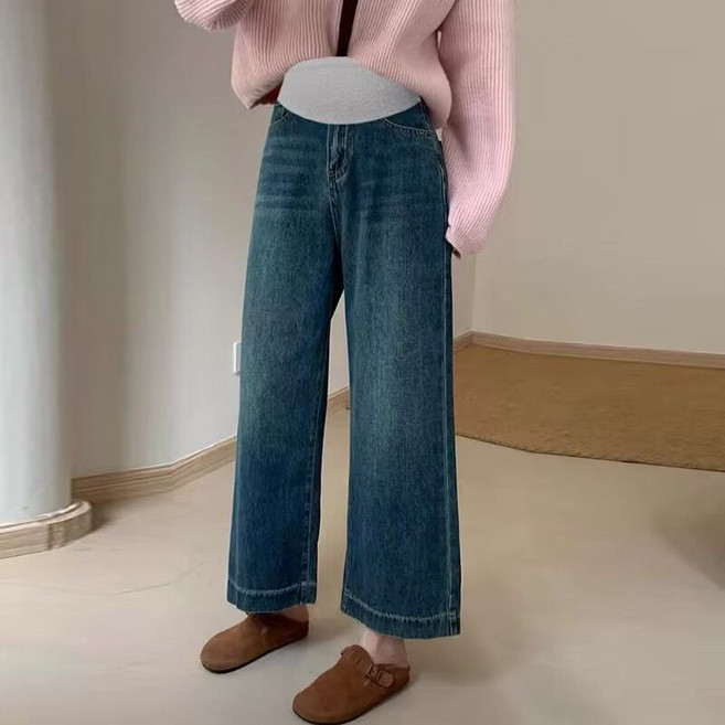 임산부 봄 가을 청바지 고급진 와이드 청바지 캐주얼 패션 허리 편안한 데님 팬츠 JS