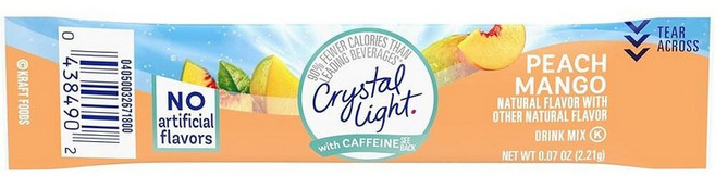 Crystal Light Peach Mango On-The-Go 파우더 드링크 믹스 카페인 함유 2g(0.07온스) 패킷, 2.21g