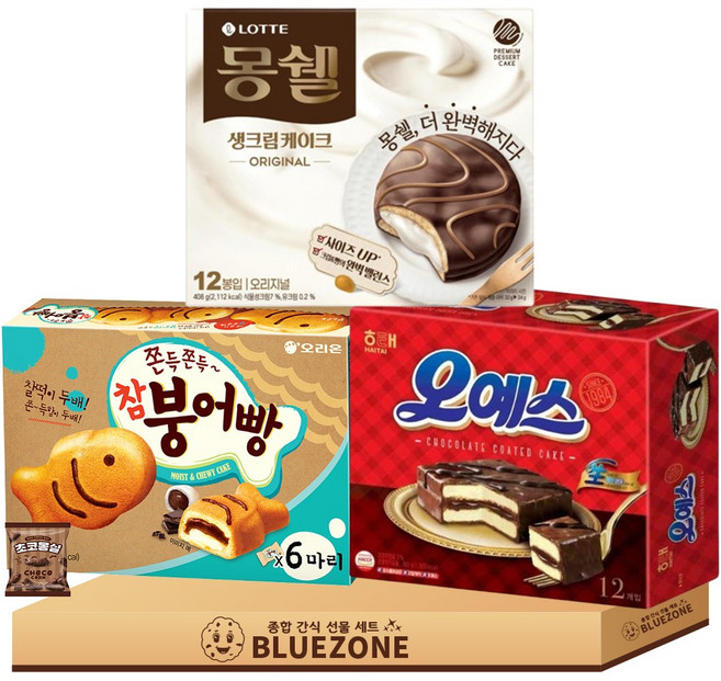대용량 파이 과자 C세트 몽쉘408g 오예스360g 참붕어빵174g 몽실22g