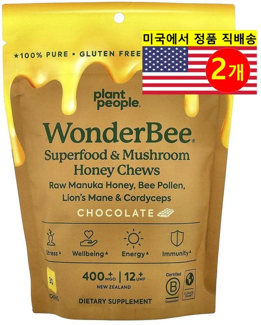 Plant People 면역 목 건강 관리 원더비 슈퍼푸드 머쉬룸 허니 츄 초콜릿 30개입 180g 1개, 2개 - 쿠팡