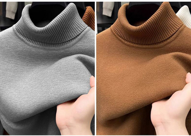 1+1 남성 목폴라 니트 스웨터 캐주얼 가을 겨울 도톰 풀오버 상의 루즈핏 터틀넥 니트 긴팔티 심플 데일리 남자 일체형 기모 스웨터 CY