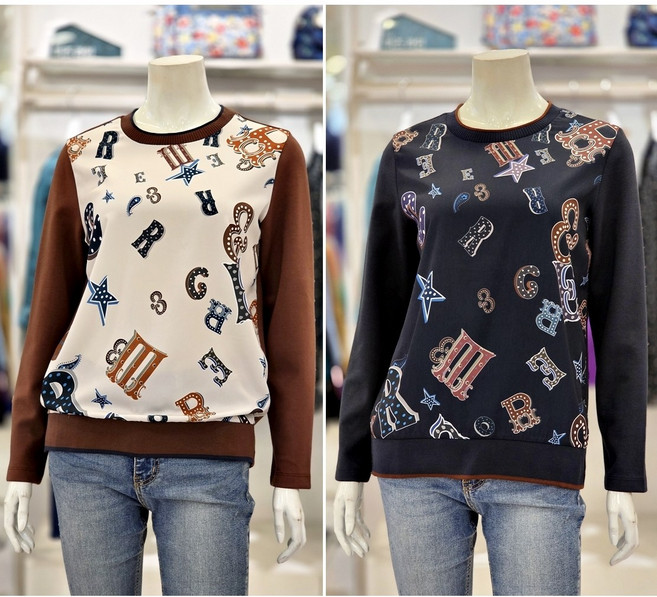 크로커다일레이디 앞판 프린트배색 긴팔 티셔츠 CLEFTS109