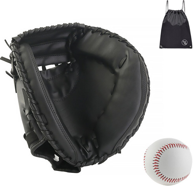 VITALO 캐치메이트 포수 글러브 야구 베이스볼 글러브 우투용 포수미트 야구공 세트 (PGN짐쌕가방 지급), 1세트, OB_올블랙