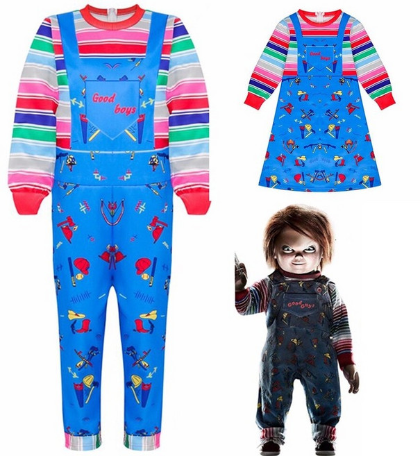 아동 남아 할로윈 파티 의상 코스튬 플레이 처키 코스프레 만화 공포 유령 인형 인쇄 긴